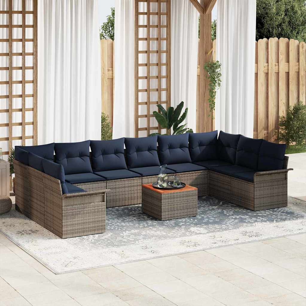 Conjunto de sofás de jardín 11 pcs Gris ratán sintético