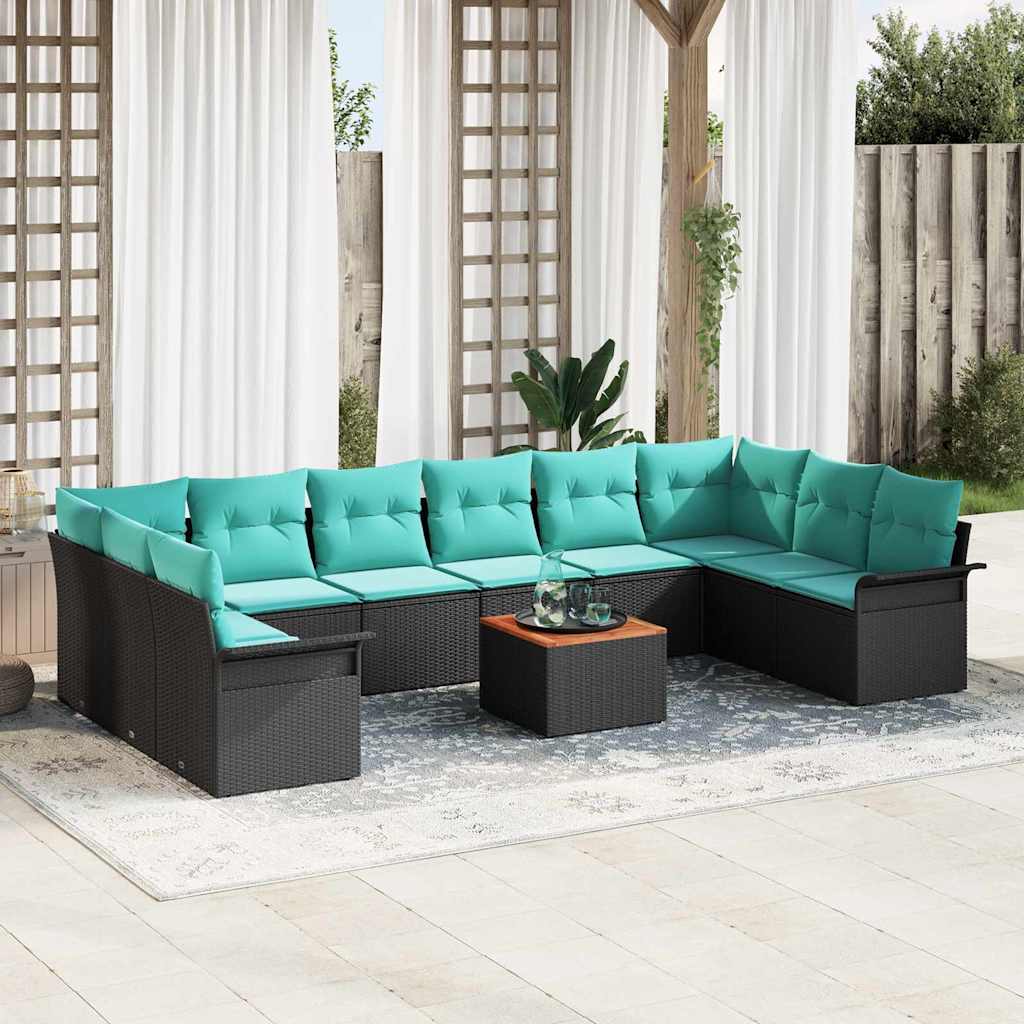 Conjunto de sofás de jardim 11 peças Cinzento vime sintético