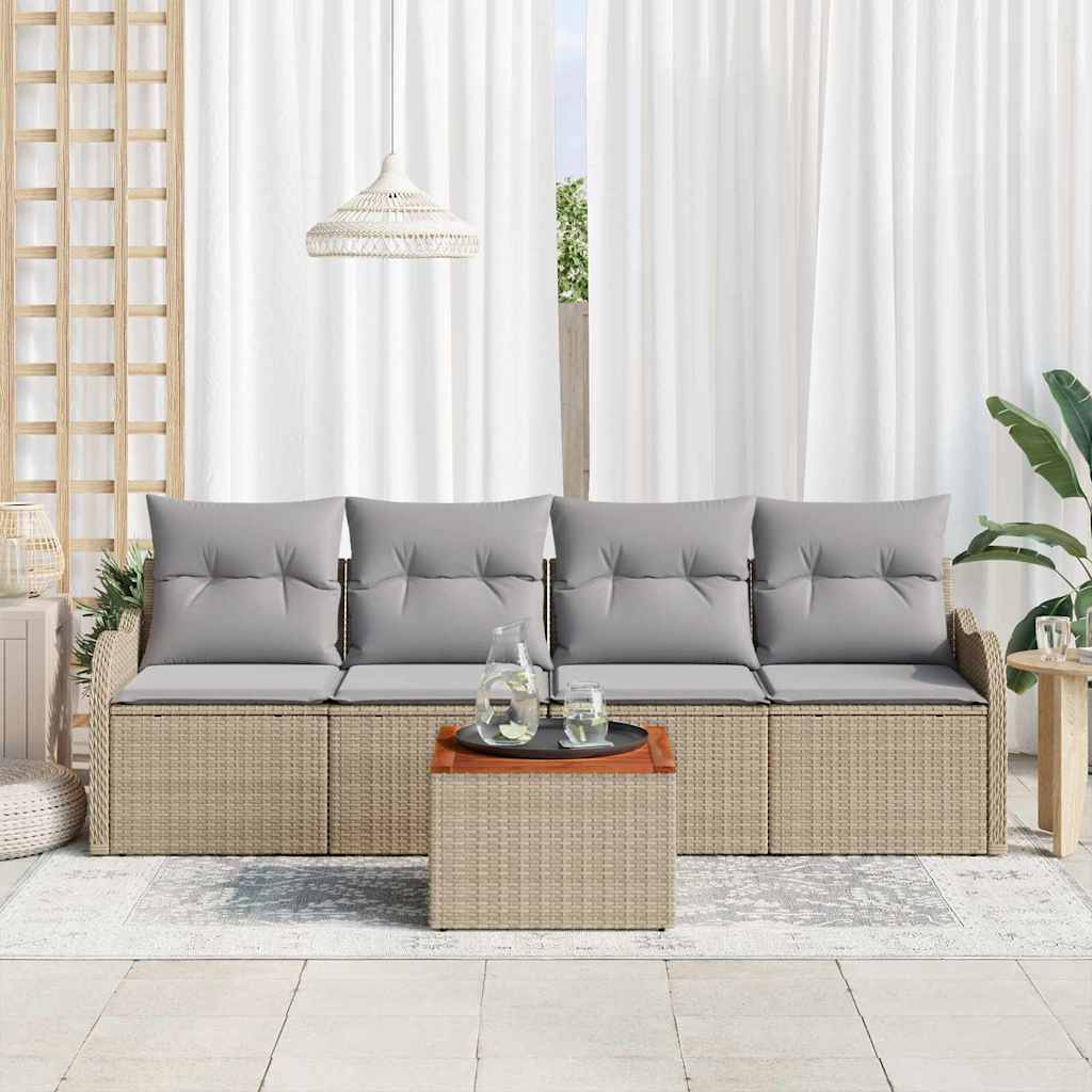 Conjunto de sofás de jardín 5 pcs Beige ratán sintético