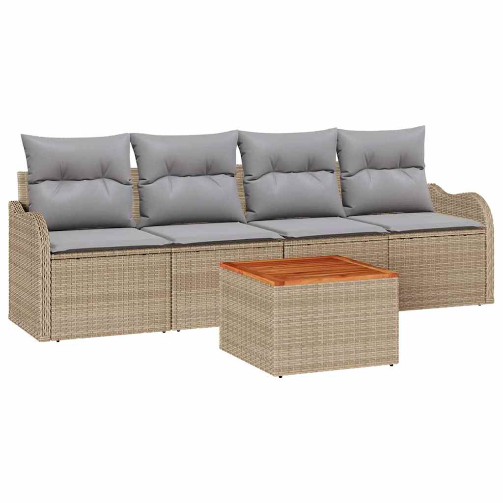 Conjunto de sofás de jardín 5 pcs Beige ratán sintético