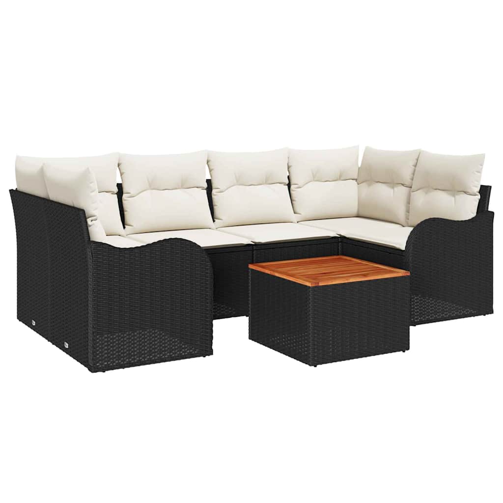 Conjunto de sofás de jardín 7 pcs Negro ratán sintético