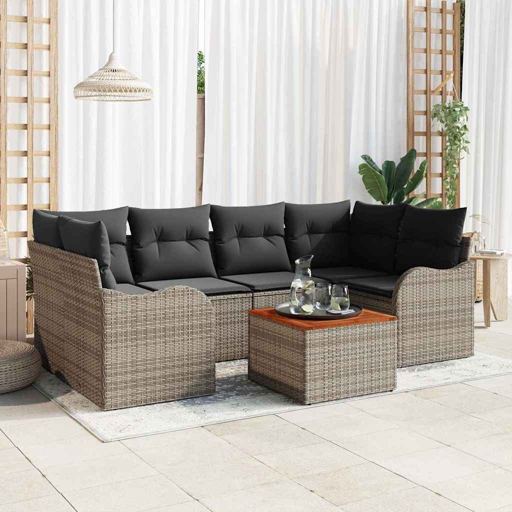Conjunto de sofás de jardín 7 pcs Gris ratán sintético
