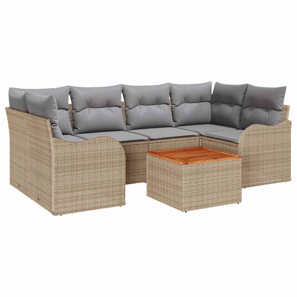 Conjunto de sofás de jardín 7 pcs Beige ratán sintético