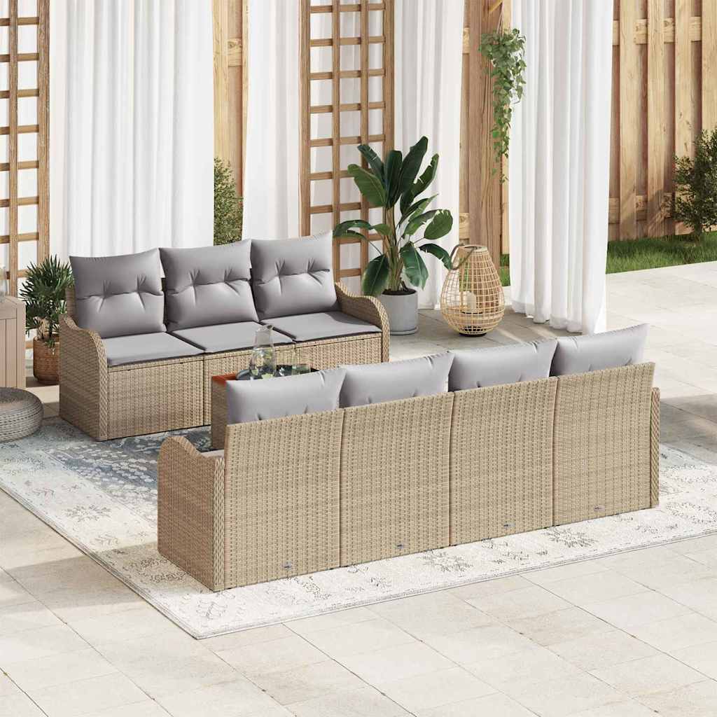 Conjunto de sofás de jardín 8 pcs Beige ratán sintético
