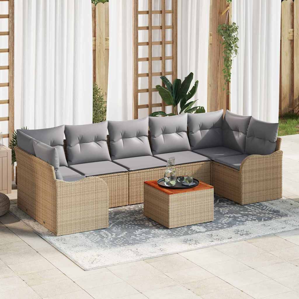 Conjunto de sofás de jardín 8 pcs Beige ratán sintético