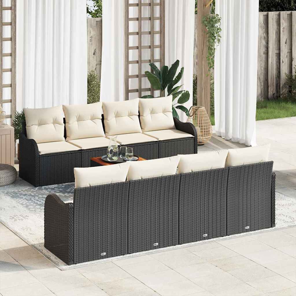 Conjunto de sofás de jardín 9 pcs Negro ratán sintético