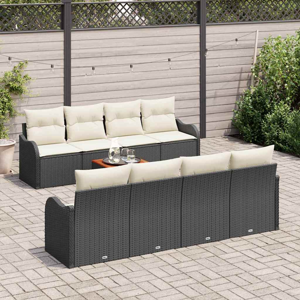 Conjunto de sofás de jardín 9 pcs Negro ratán sintético