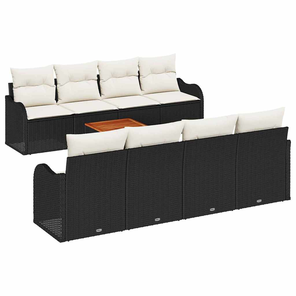 Conjunto de sofás de jardín 9 pcs Negro ratán sintético