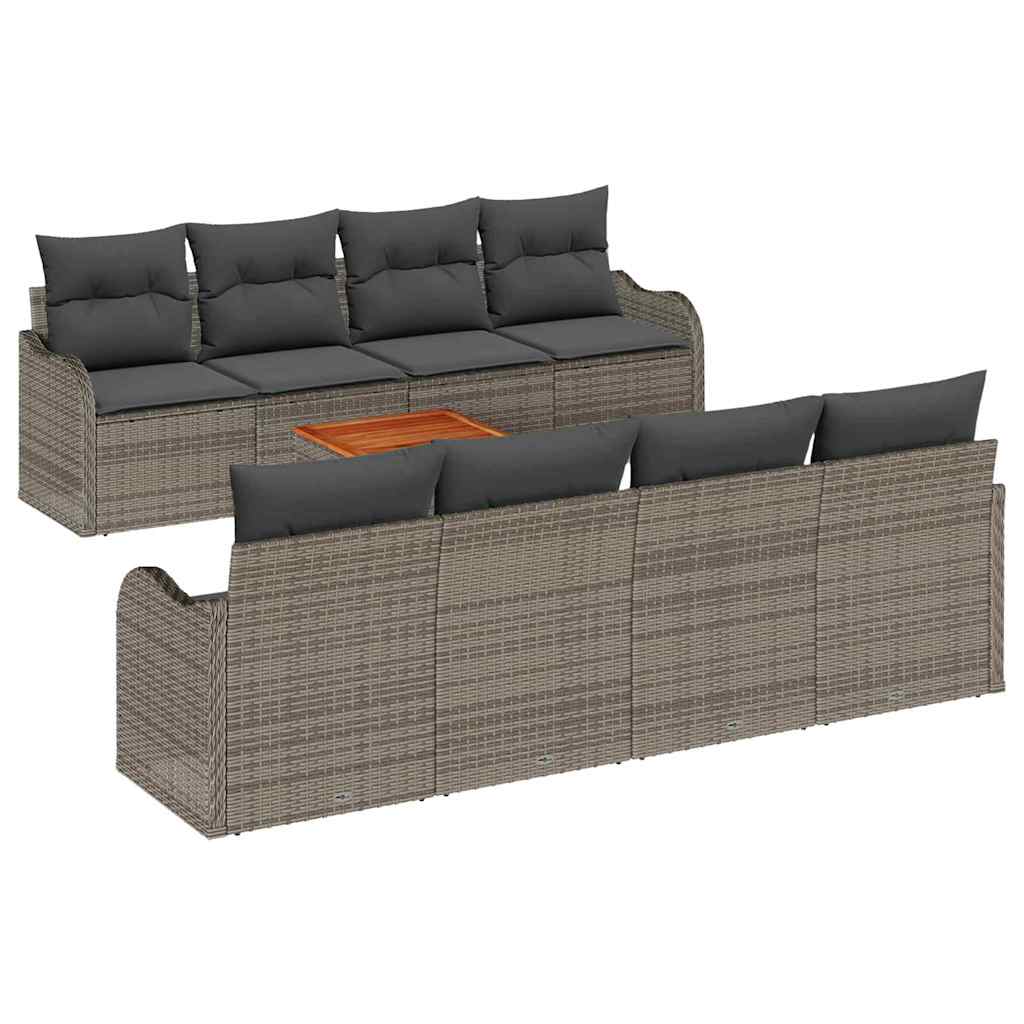 Conjunto de sofás de jardín 9 pcs Gris ratán sintético