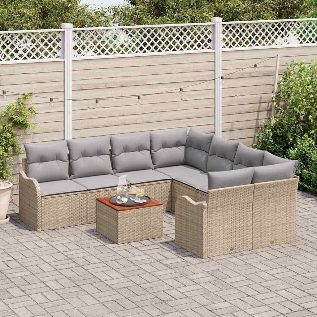 Conjunto de sofás de jardín 9 pcs Beige ratán sintético