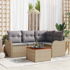 Conjunto de sofás de jardín 5 pcs Beige ratán sintético