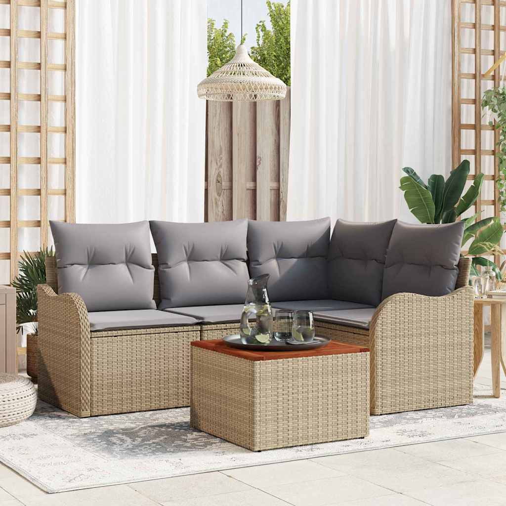 Conjunto de sofás de jardín 5 pcs Beige ratán sintético