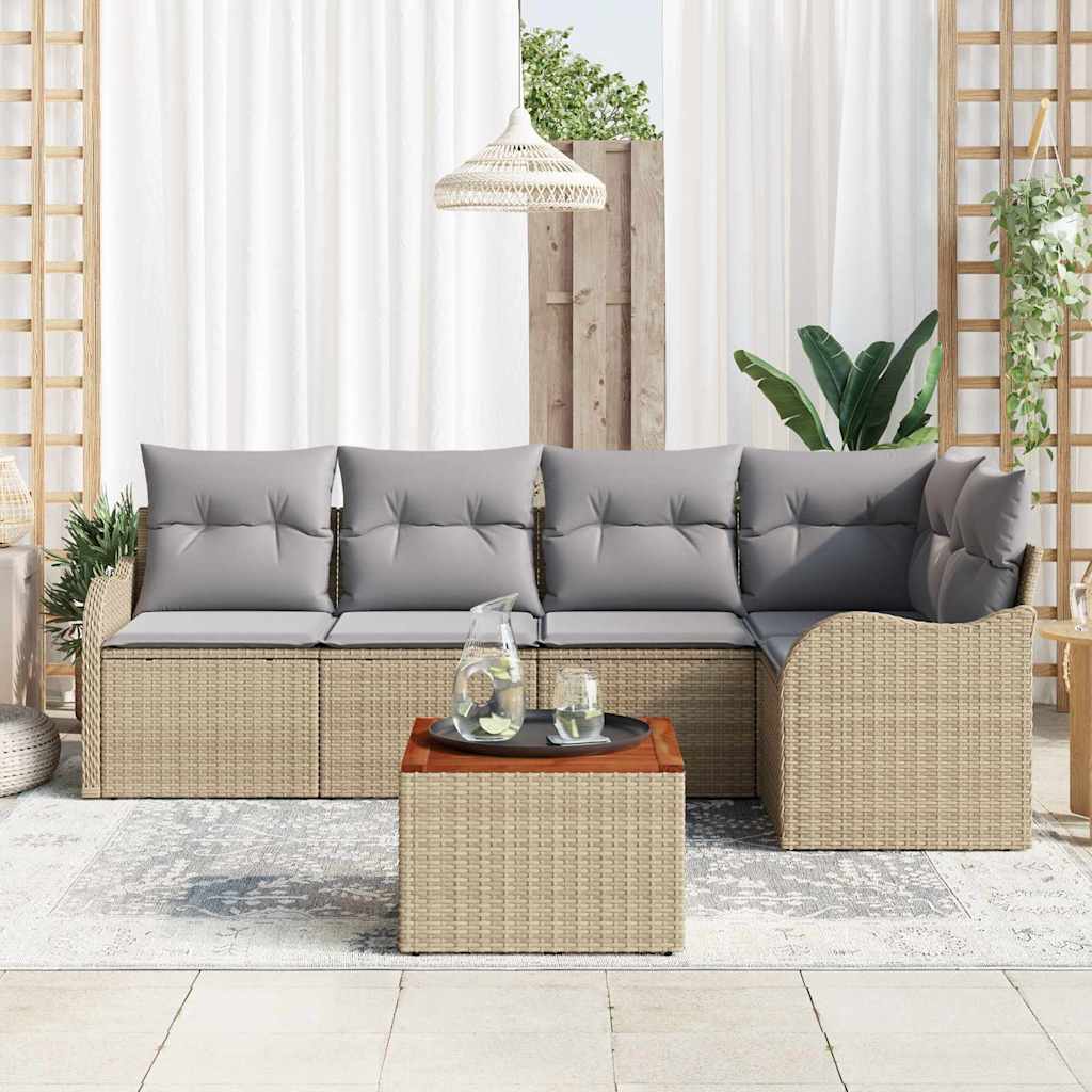 Conjunto de sofás de jardín 6 pcs Beige ratán sintético
