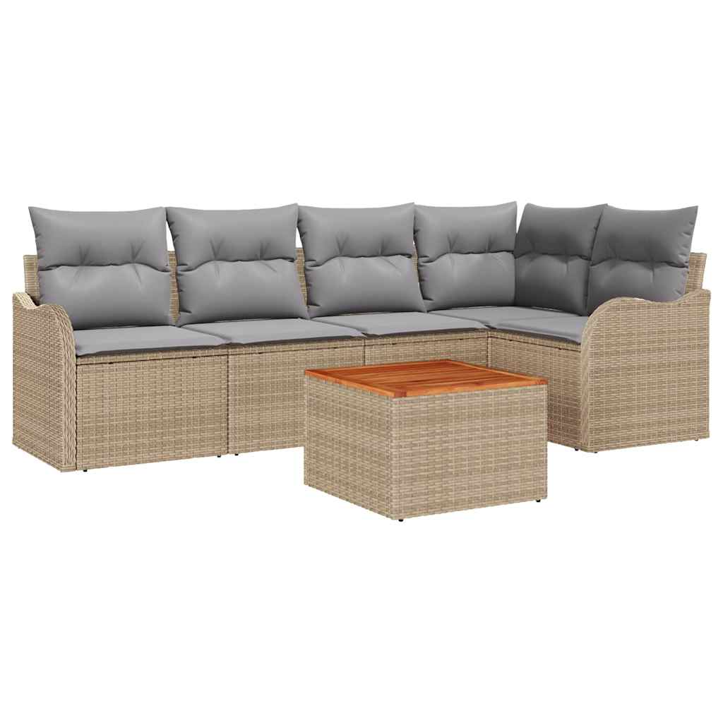 Conjunto de sofás de jardín 6 pcs Beige ratán sintético