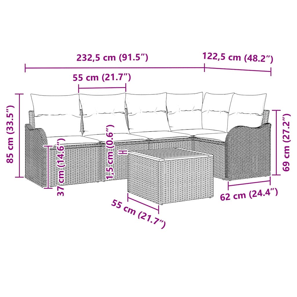 Conjunto de sofás de jardín 6 pcs Beige ratán sintético
