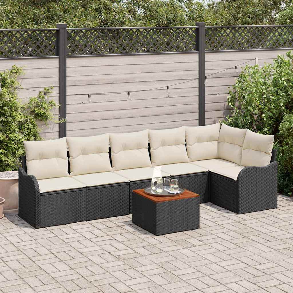 Conjunto de sofás de jardín 7 pcs Negro ratán sintético