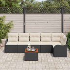 Conjunto de sofás de jardín 7 pcs Negro ratán sintético