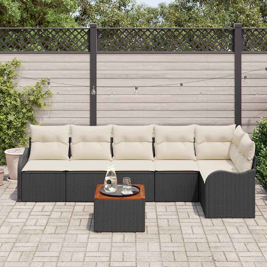 Conjunto de sofás de jardín 7 pcs Negro ratán sintético
