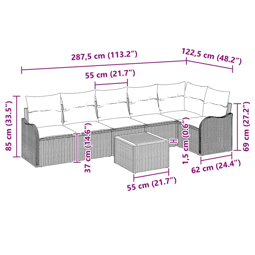 Conjunto de sofás de jardín 7 pcs Negro ratán sintético