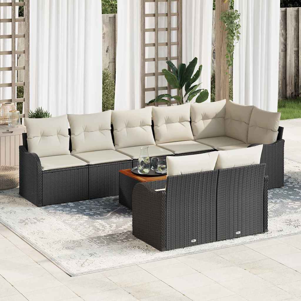 Conjunto de sofás de jardín 9 pcs Negro ratán sintético