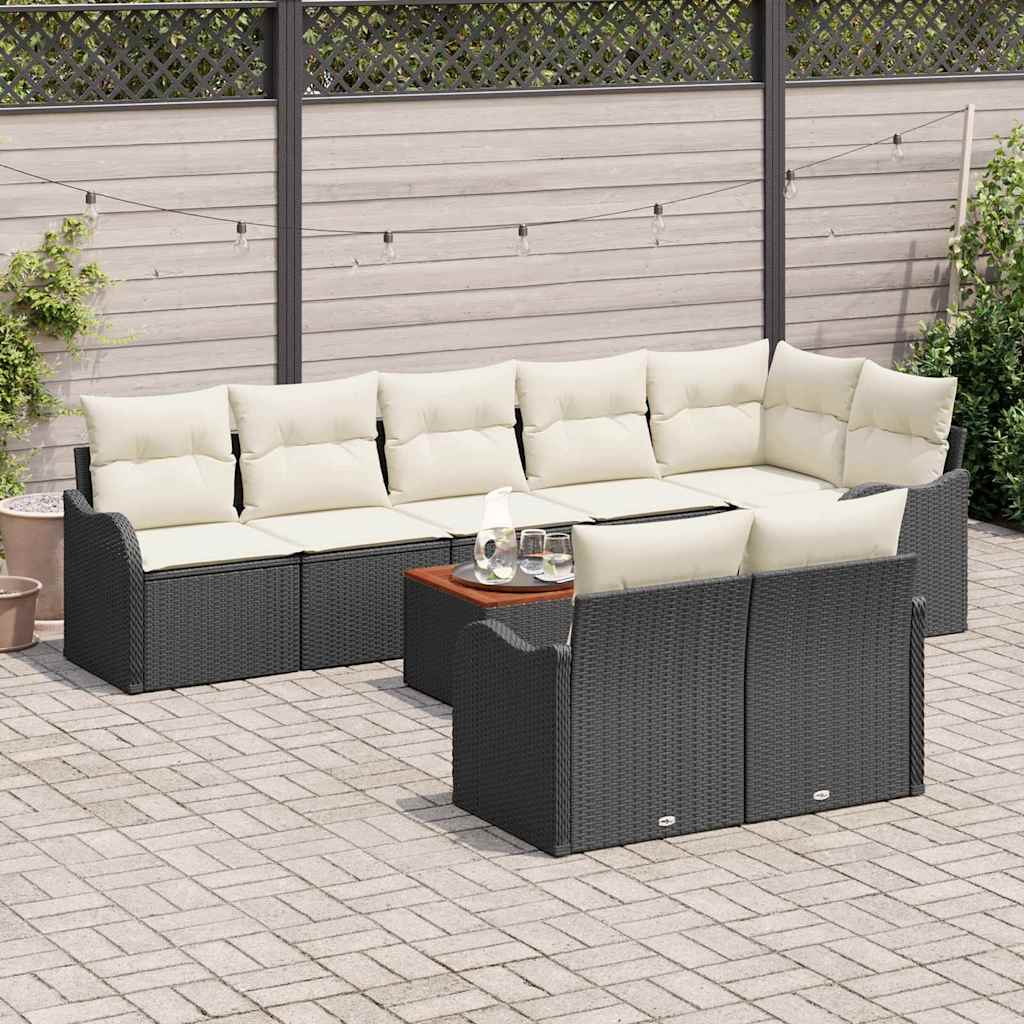 Conjunto de sofás de jardín 9 pcs Negro ratán sintético