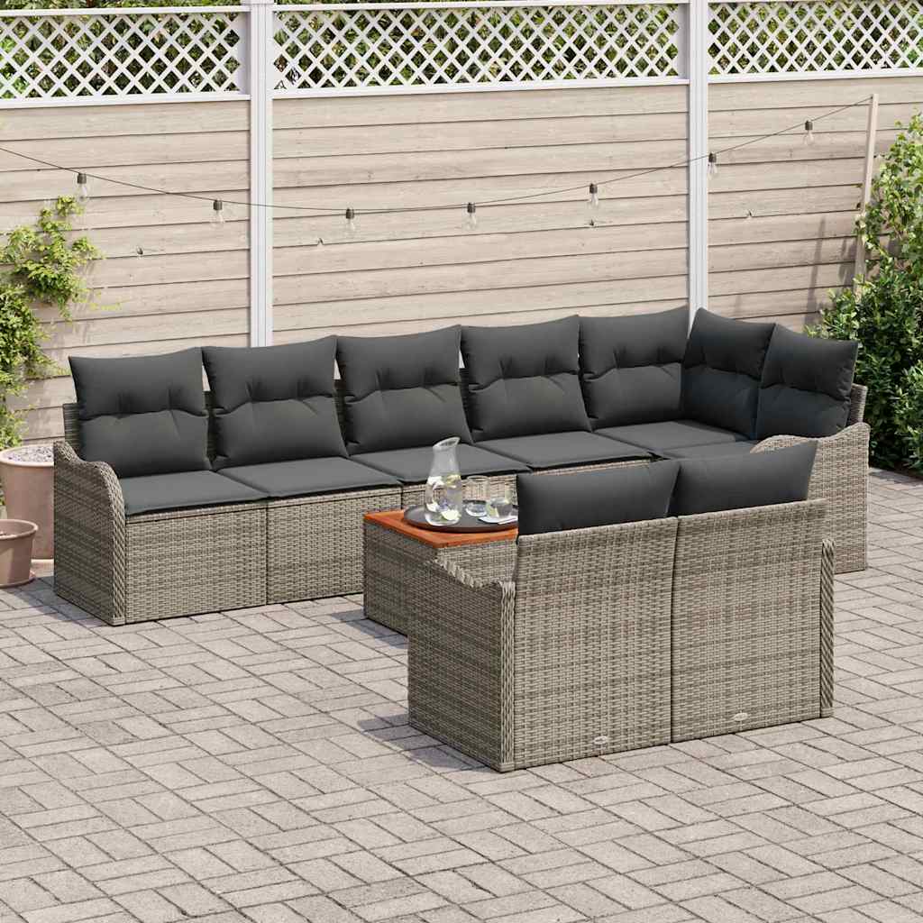 Conjunto de sofás de jardín 9 pcs Gris ratán sintético