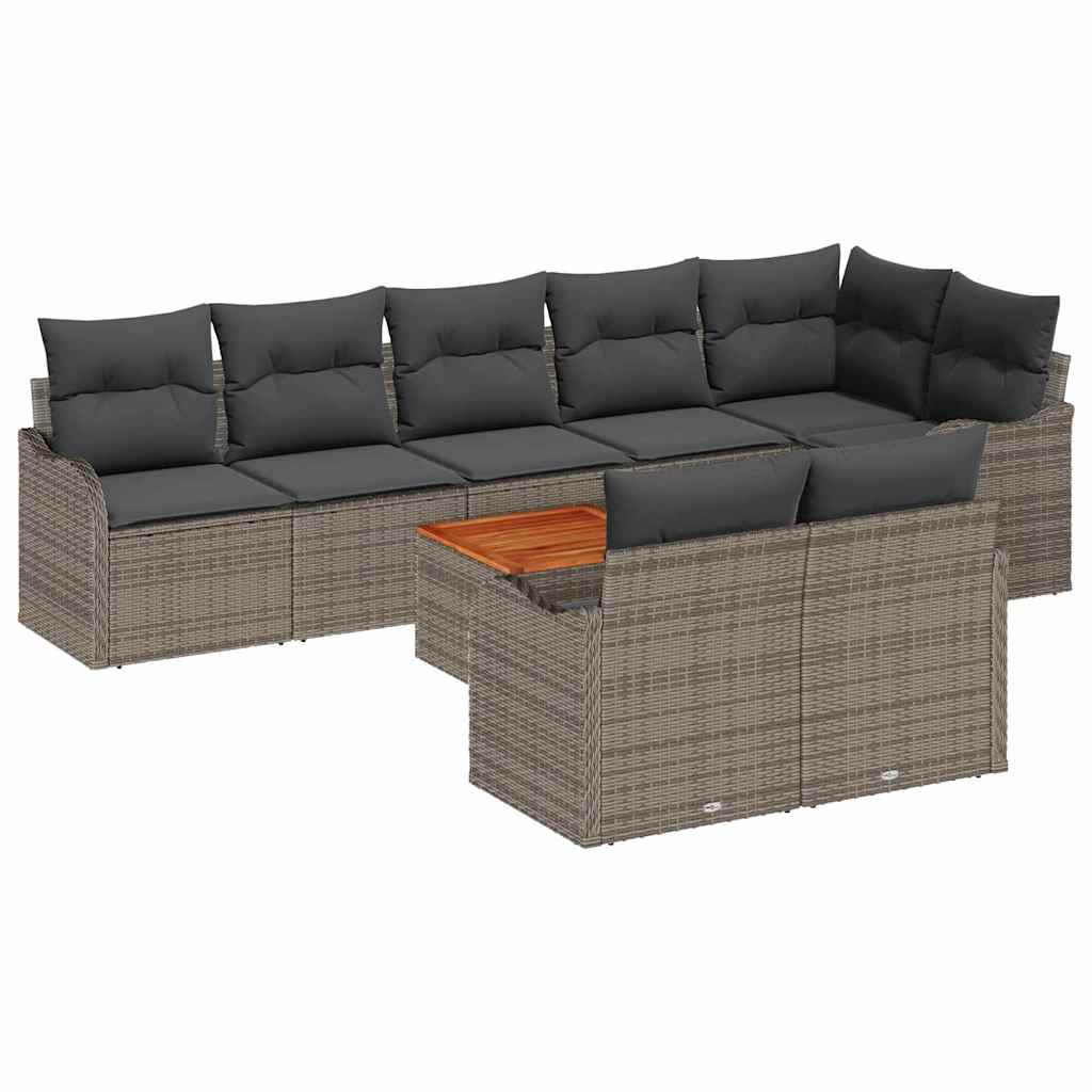 Conjunto de sofás de jardín 9 pcs Gris ratán sintético