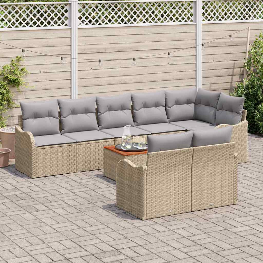 Conjunto de sofás de jardín 9 pcs Beige ratán sintético