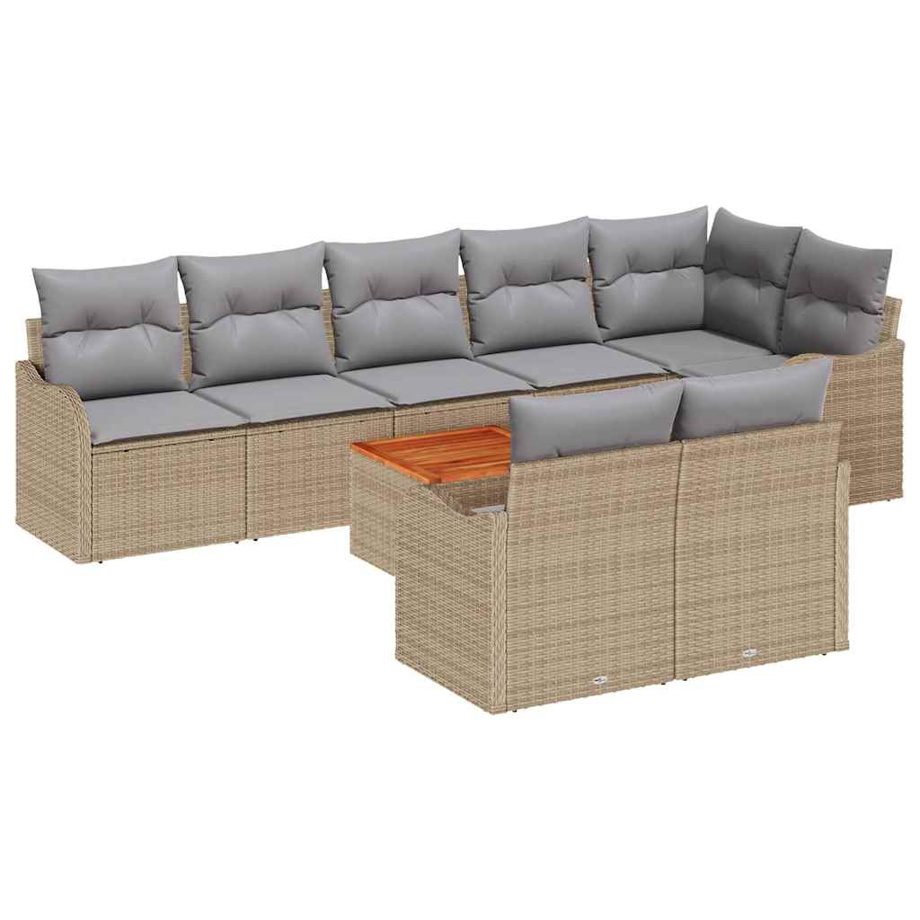 Conjunto de sofás de jardín 9 pcs Beige ratán sintético