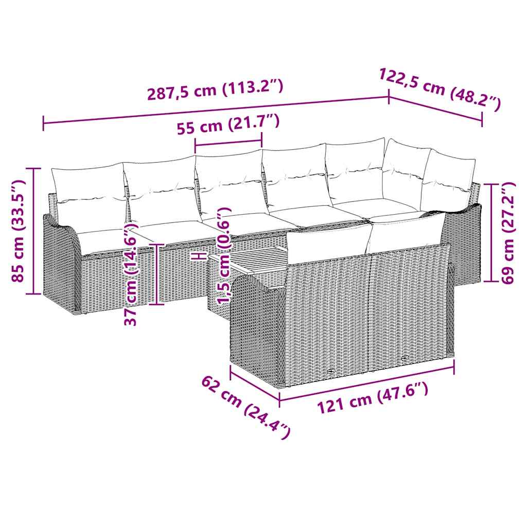 Conjunto de sofás de jardín 9 pcs Beige ratán sintético