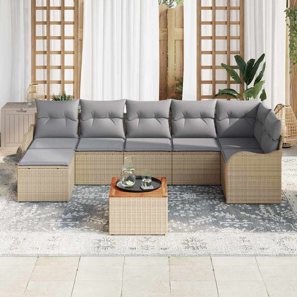 Conjunto de sofás de jardín 8 pcs Beige ratán sintético