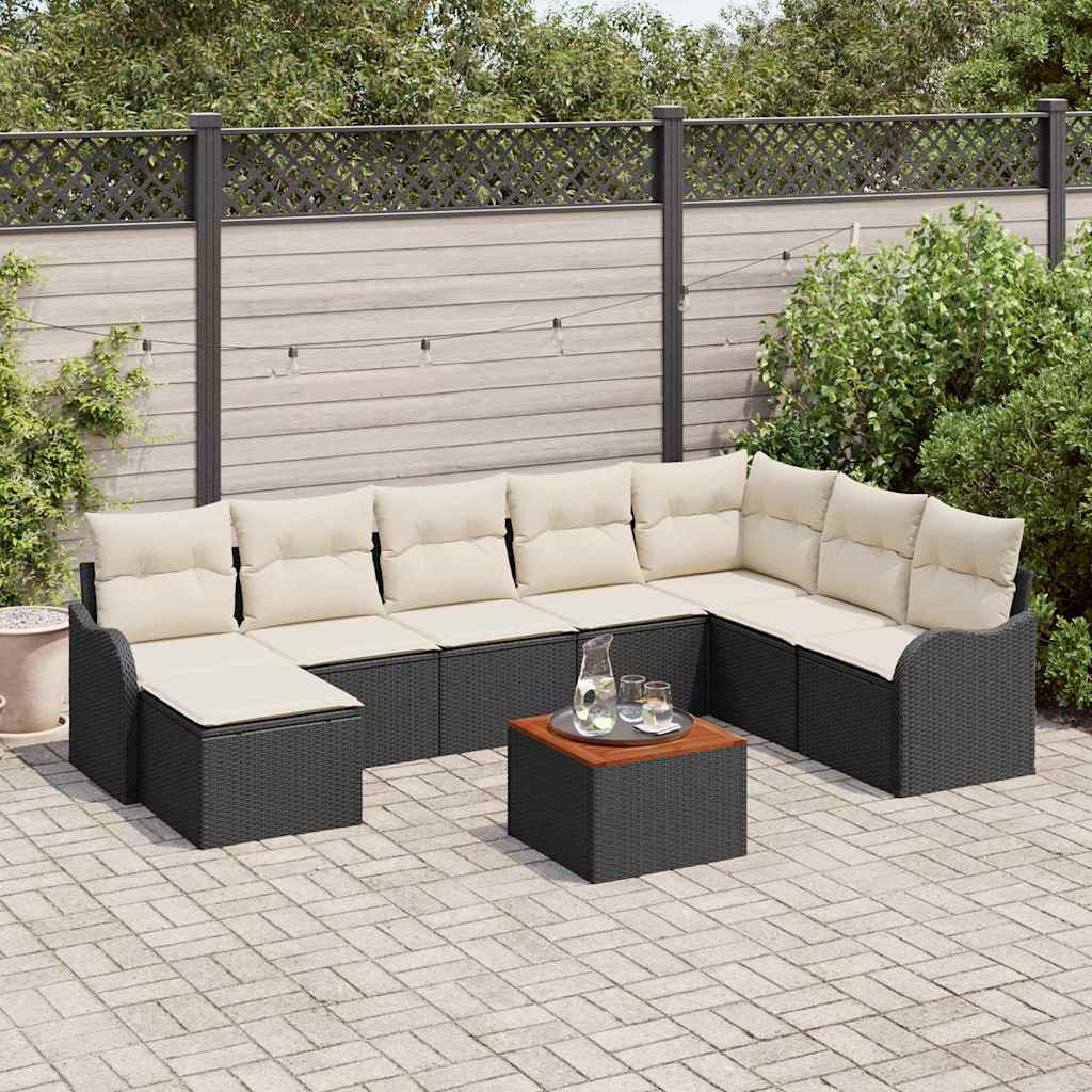 Conjunto de sofás de jardín 9 pcs Beige ratán sintético