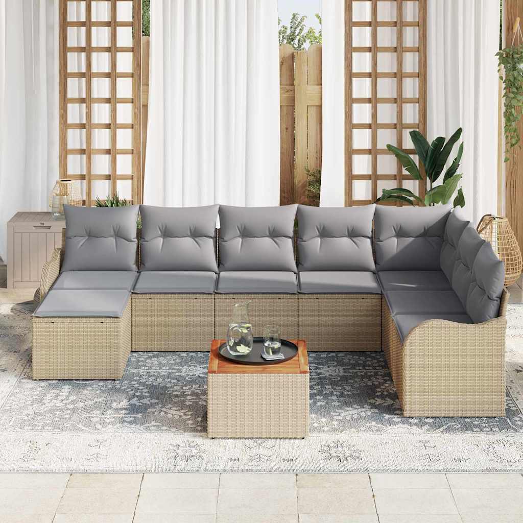 Conjunto de sofás de jardín 9 pcs Beige ratán sintético