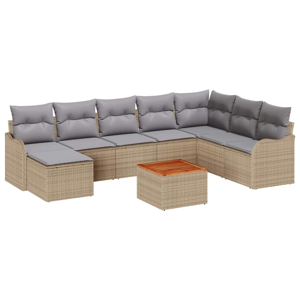 Conjunto de sofás de jardín 9 pcs Beige ratán sintético