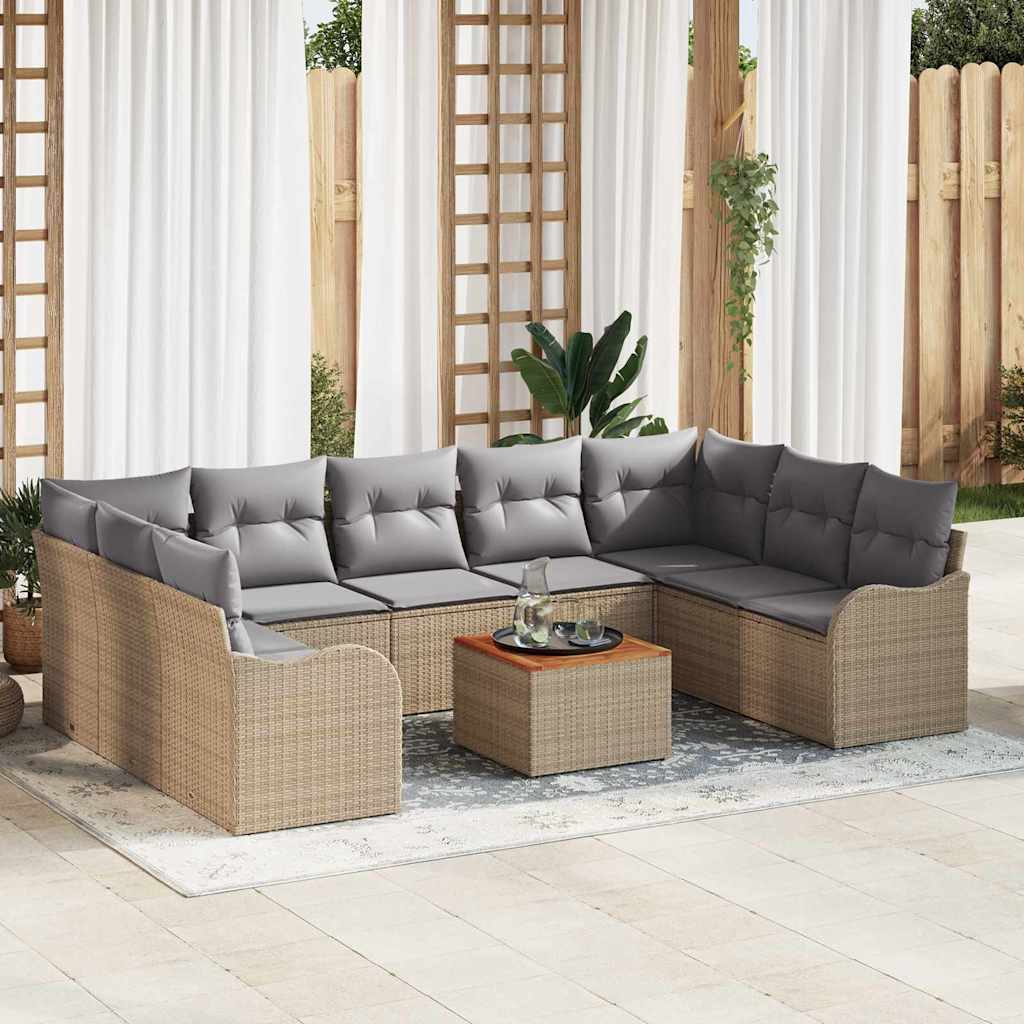 Conjunto de sofás de jardín 10 pcs Beige ratán sintético