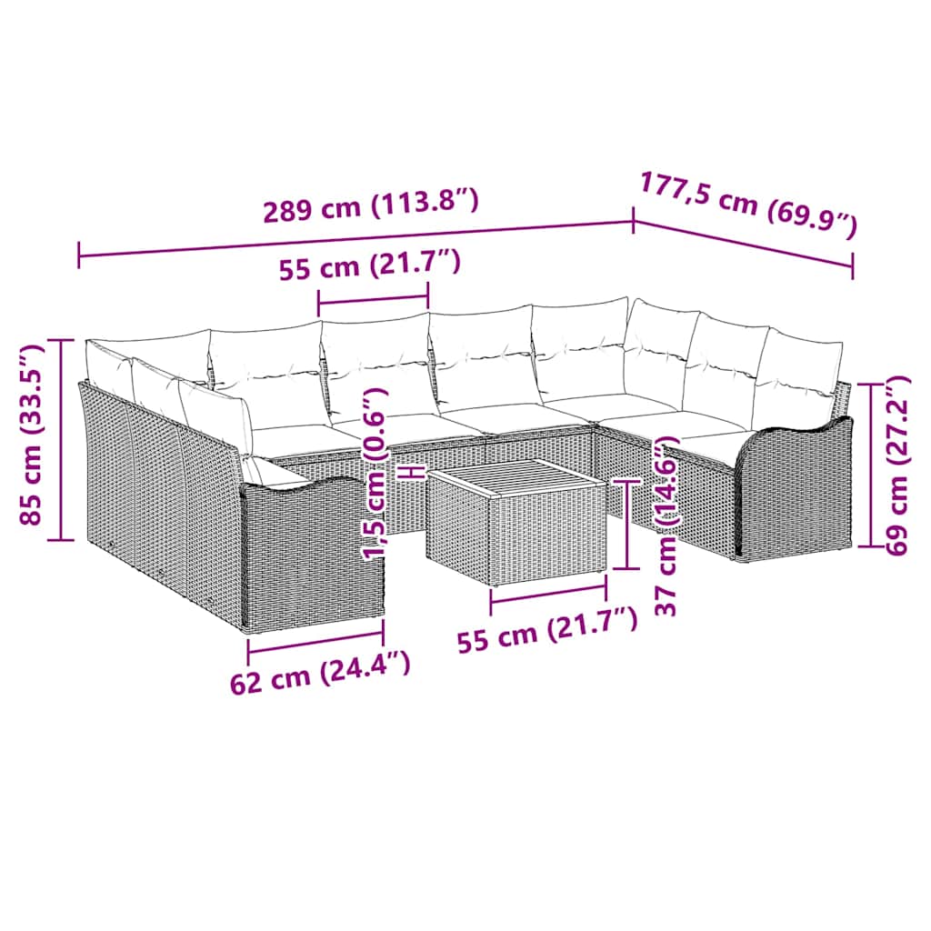Conjunto de sofás de jardín 10 pcs Beige ratán sintético