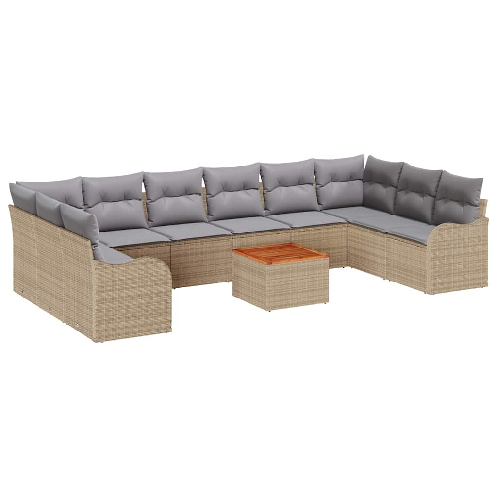 Conjunto de sofás de jardín 11 pcs Beige ratán sintético