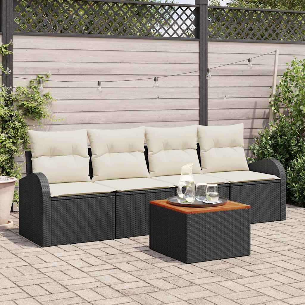 Conjunto de sofás de jardín 5 pcs Negro ratán sintético