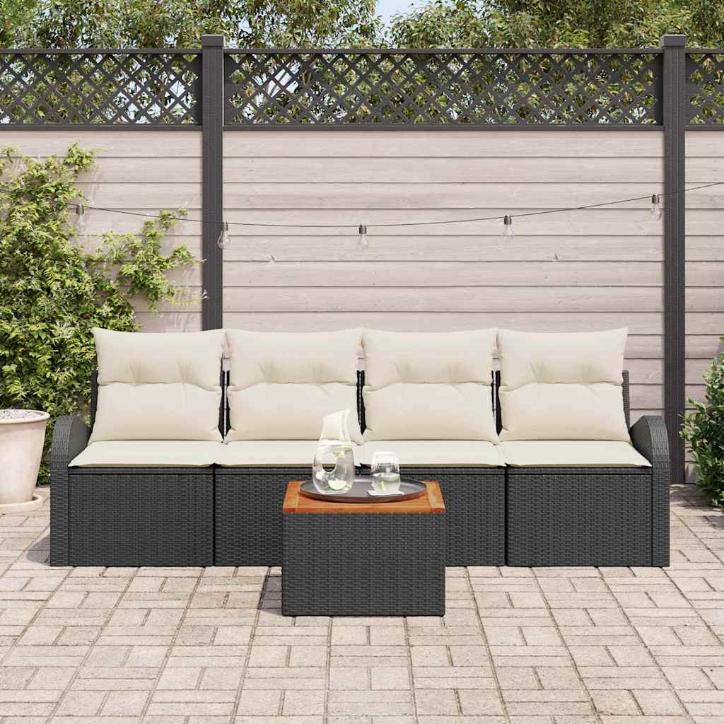 Conjunto de sofás de jardín 5 pcs Negro ratán sintético