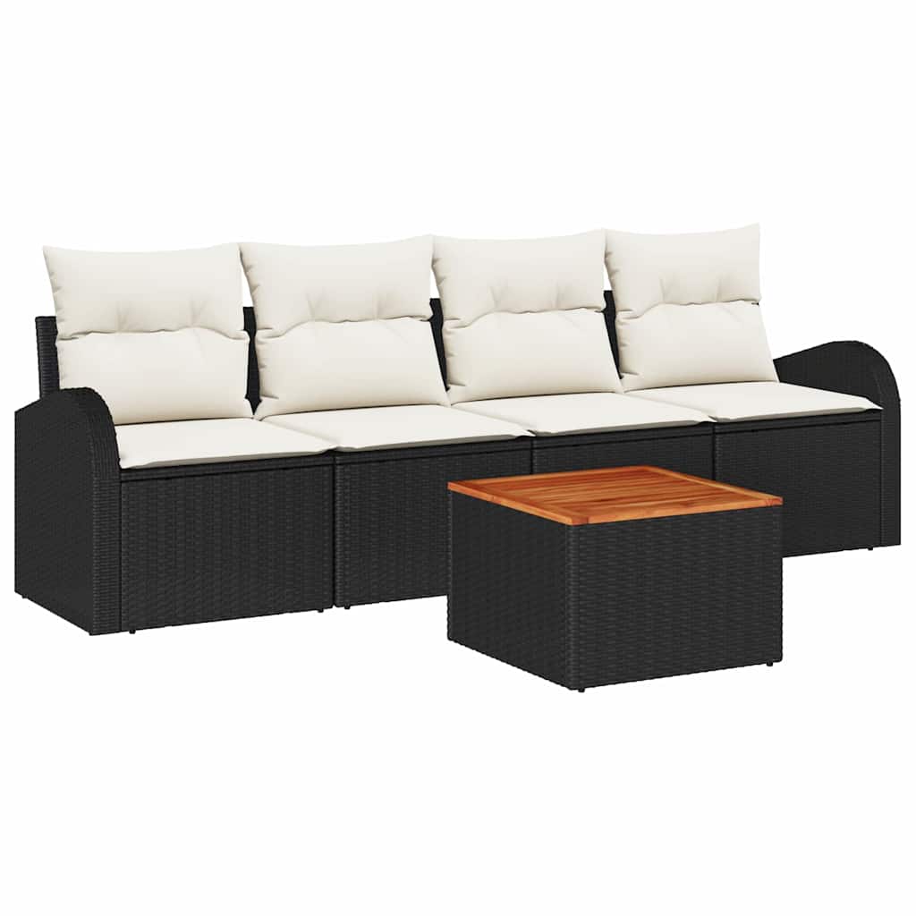 Conjunto de sofás de jardín 5 pcs Negro ratán sintético