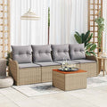 Conjunto de sofás de jardín 5 pcs Beige ratán sintético