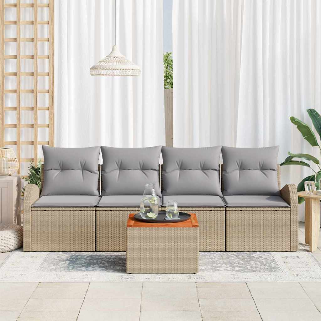 Conjunto de sofás de jardín 5 pcs Beige ratán sintético