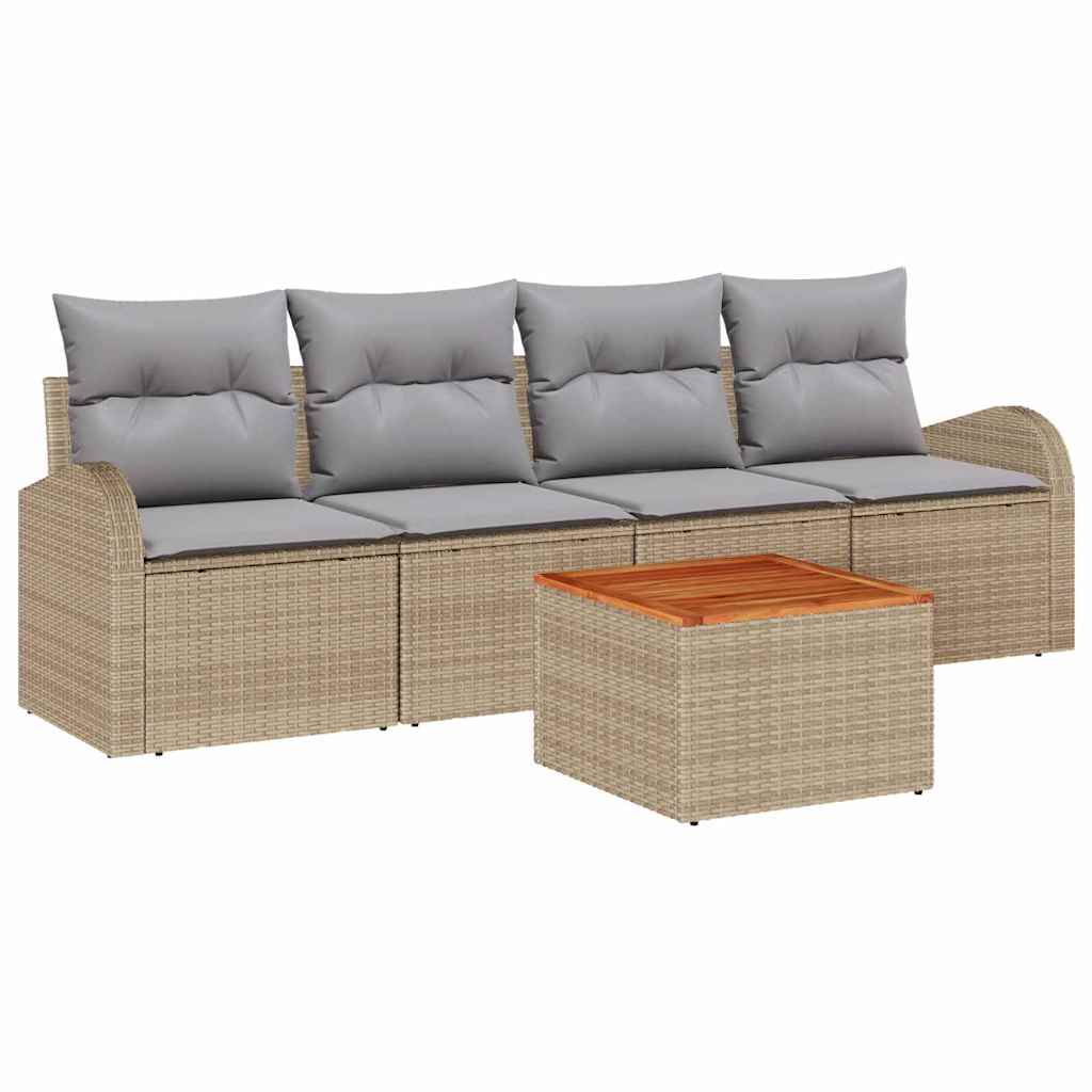 Conjunto de sofás de jardín 5 pcs Beige ratán sintético