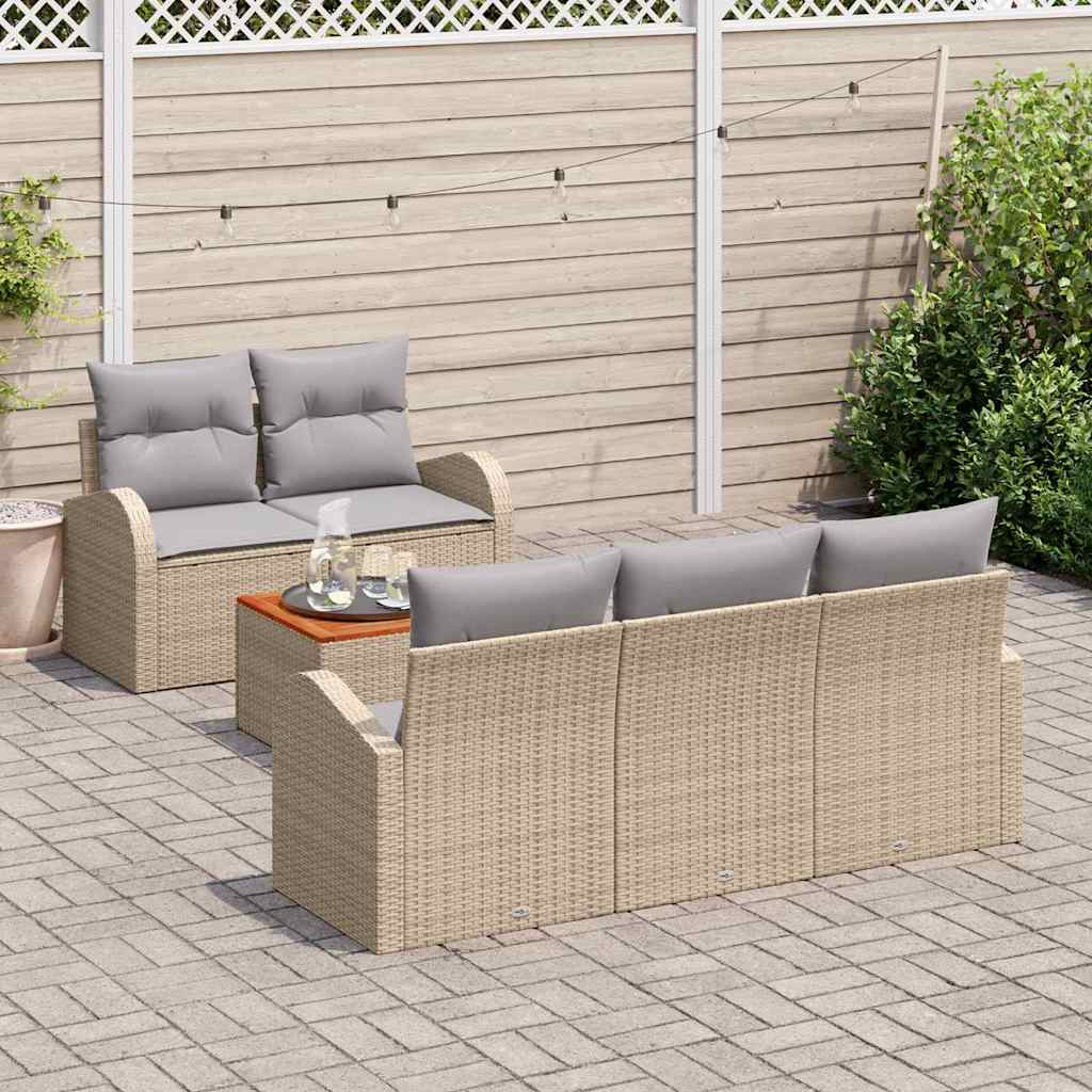 Conjunto de sofás de jardín 6 pcs Beige ratán sintético