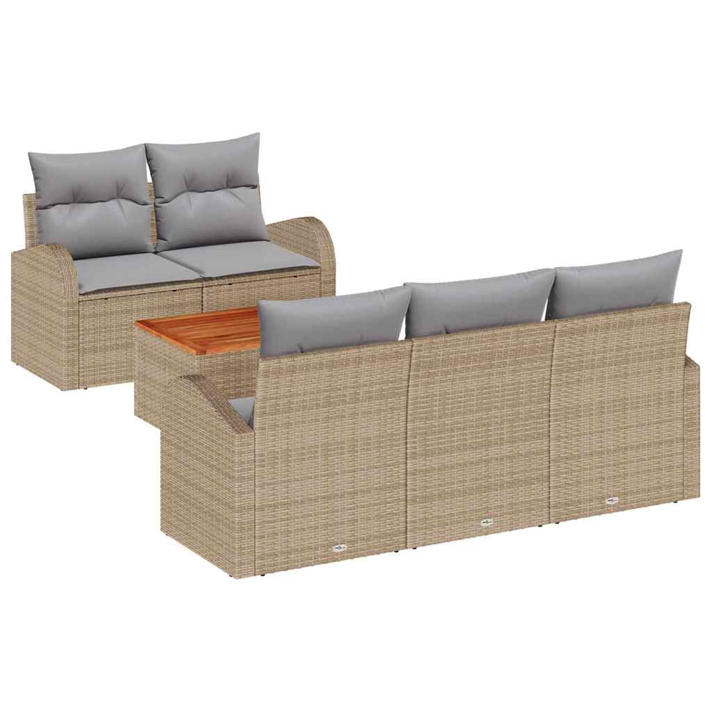 Conjunto de sofás de jardín 6 pcs Beige ratán sintético