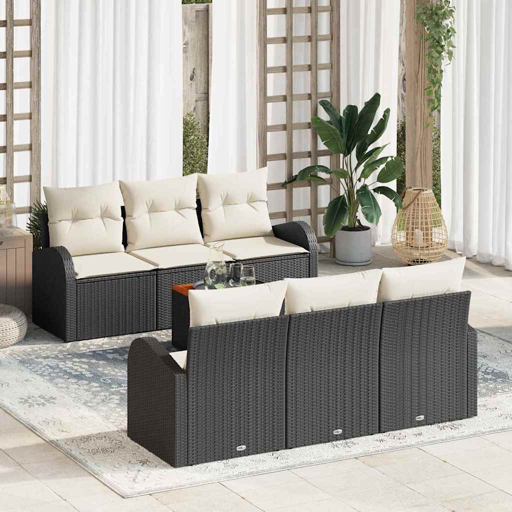 Conjunto de sofás de jardín 7 pcs Negro ratán sintético