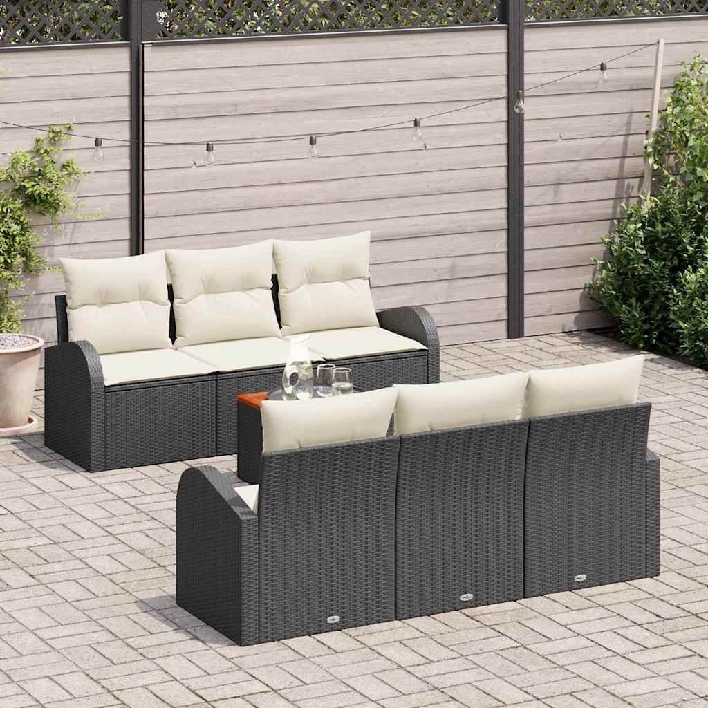 Conjunto de sofás de jardín 7 pcs Negro ratán sintético