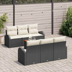 Conjunto de sofás de jardín 7 pcs Negro ratán sintético