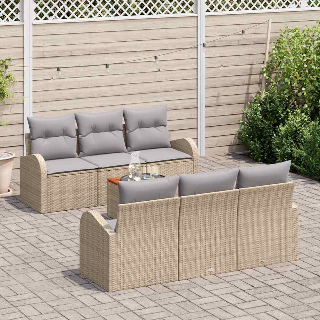 Conjunto de sofás de jardín 7 pcs Beige ratán sintético