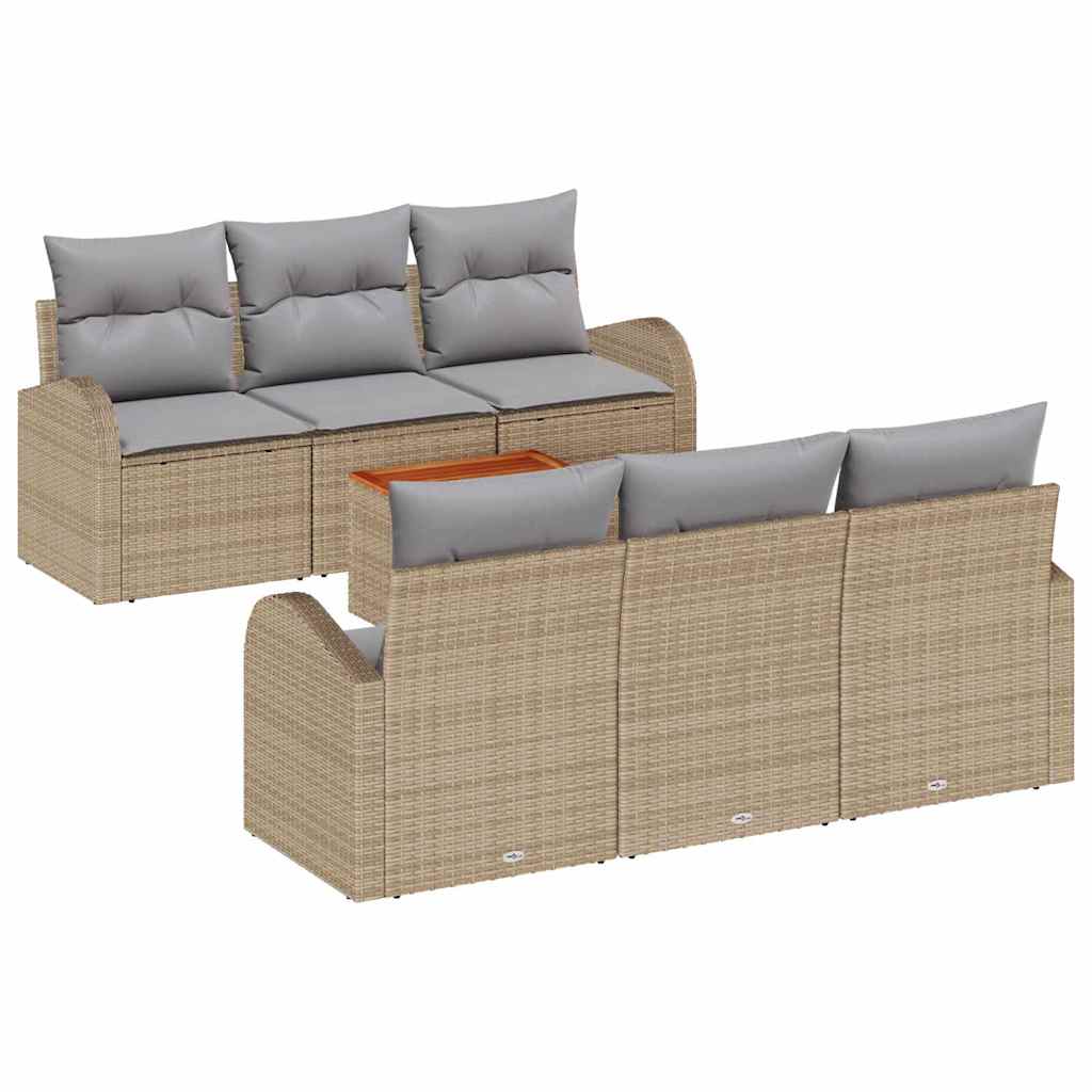 Conjunto de sofás de jardín 7 pcs Beige ratán sintético